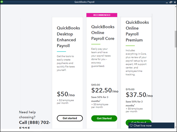 Snapshot of the first payroll setup web page.