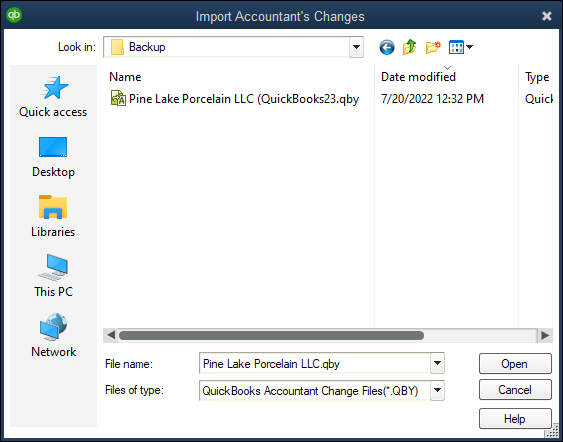 Snapshot of the Import Accountant’s Changes dialog box.