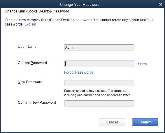 Snapshot of the Change Your Password dialog box.