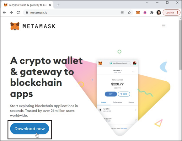 Snapshot of the MetaMask main page.