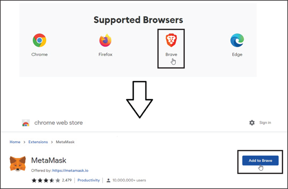 Snapshot of installing MetaMask on the Brave browser.