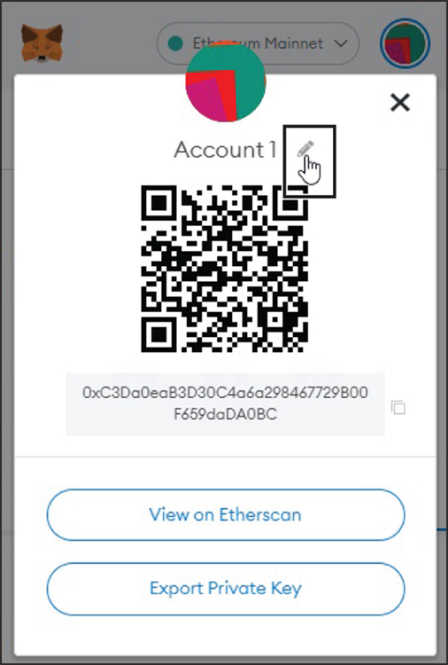 Snapshot of account-specific details on MetaMask.