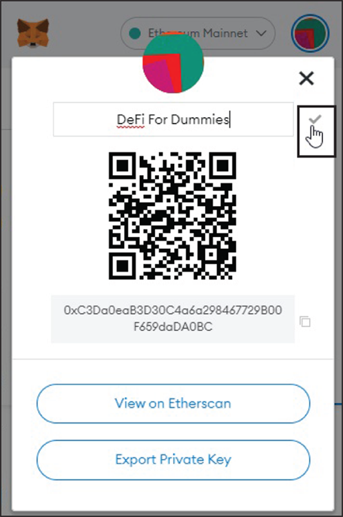 Snapshot of renaming an account in the MetaMask wallet.