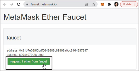 Snapshot of the MetaMask Ether Faucet.