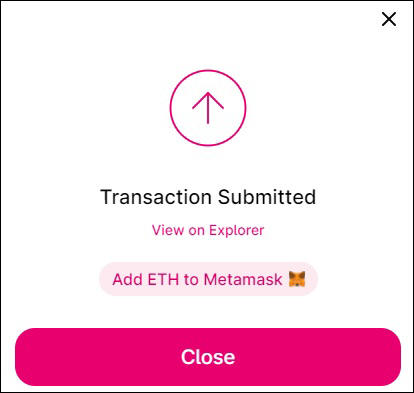 Snapshot of the pop-up window confirming the transaction in progress.