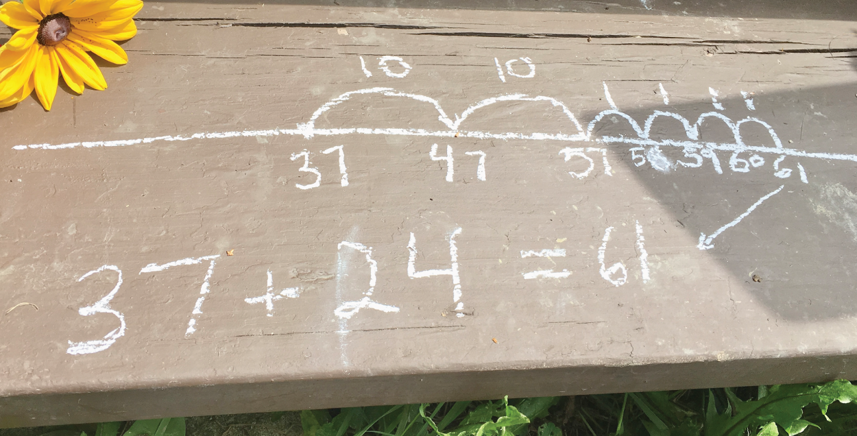 Photo depicts using chalk to create an open number line