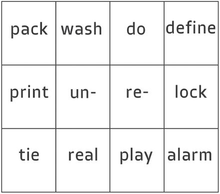 An illustration of example of a word square featuring prefixes