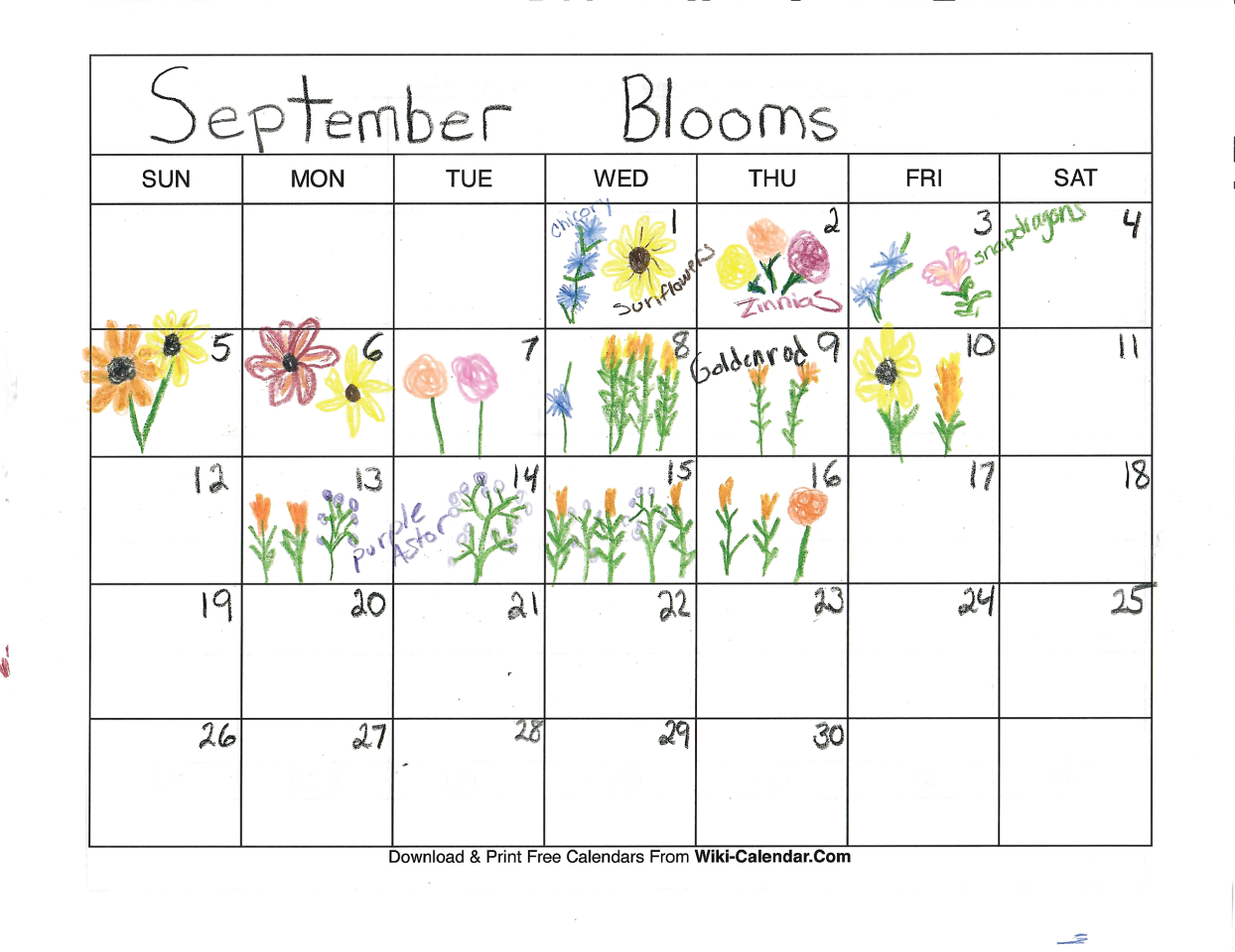 An illustration of an example calendar of bloom.