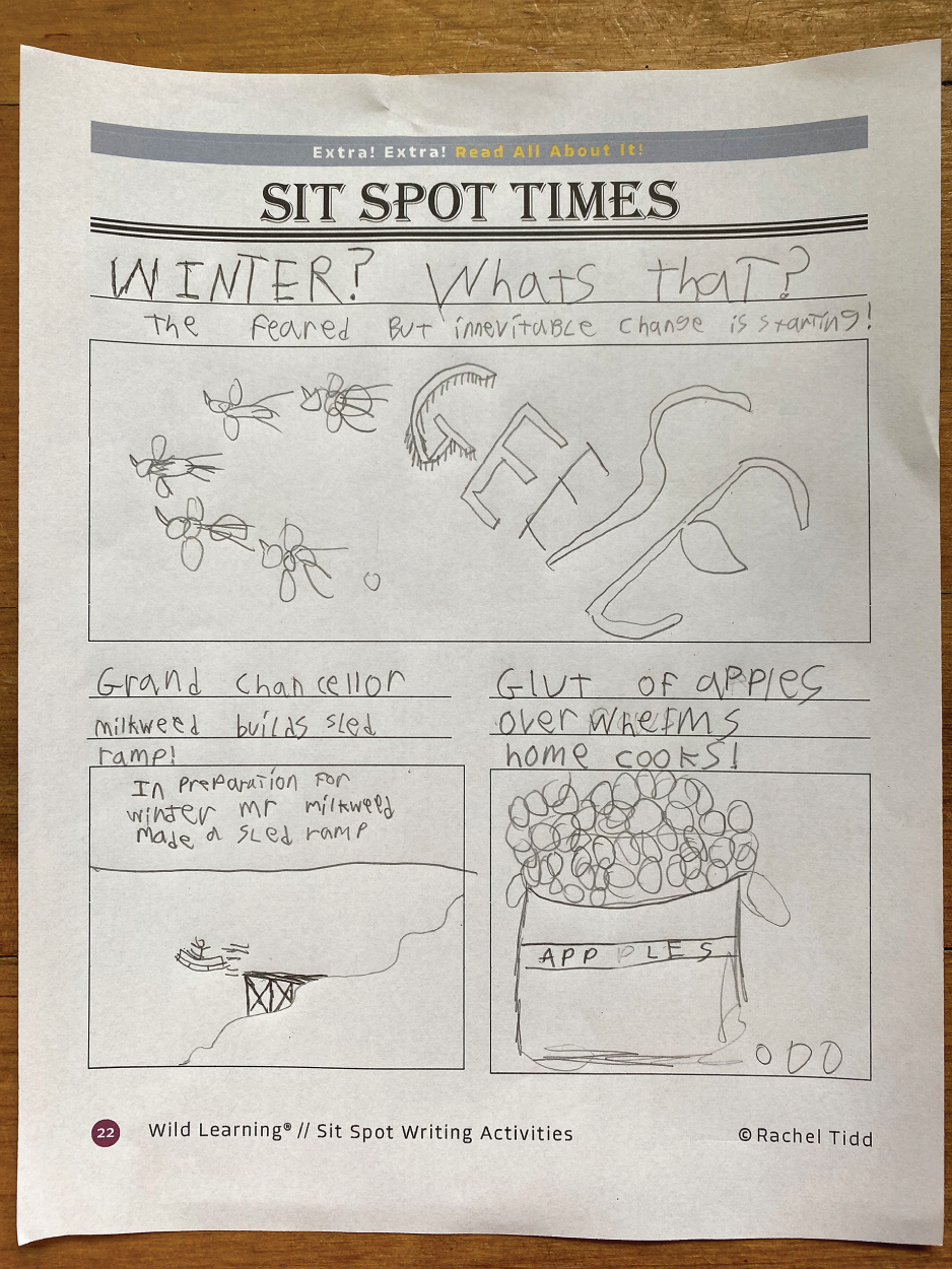 Photo depicts student work example: Sit Spot Times.