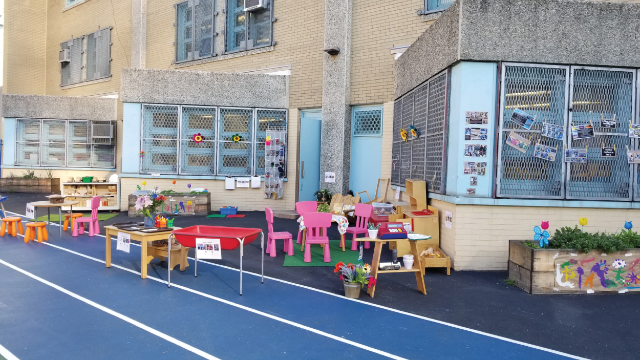 Photo depicts the prekindergarten class at P.S. 185.