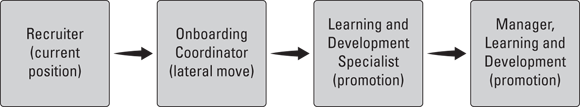 Schematic illustration of an example of a potential career path for a recruiter within an HR/Talent function.