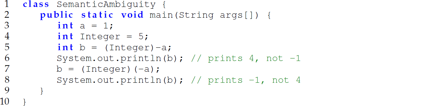 A set of 10 code lines in a Java program.