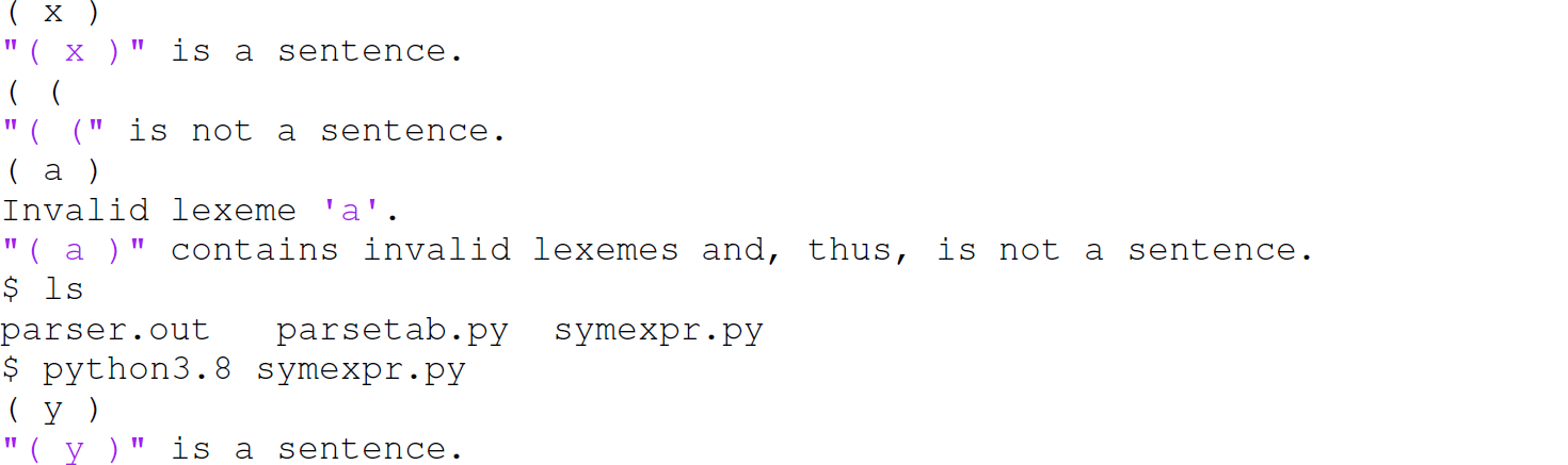 Continuation of the code for generating and running a parser, consisting of 12 lines.