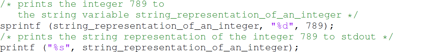 A set of four code lines to convert an integer to a string.