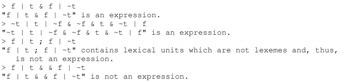 A set of eight code lines for a sample interactive session with an undiagramming parser.