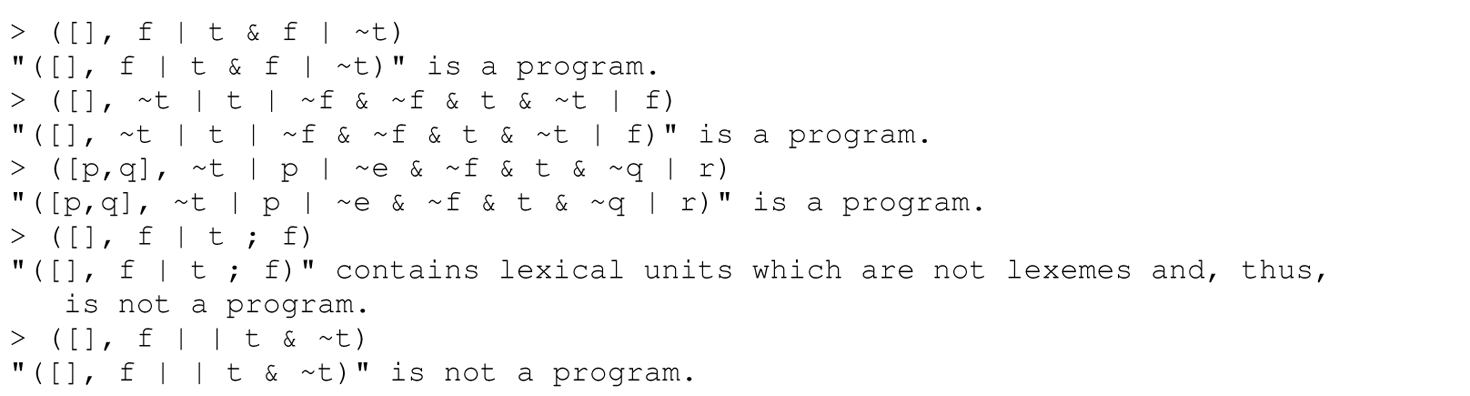 A set of 10 code lines for a sample interactive session with an undiagramming parser.