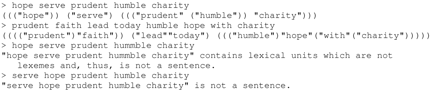 A set of eight code lines for a sample interactive session with a diagramming parser.