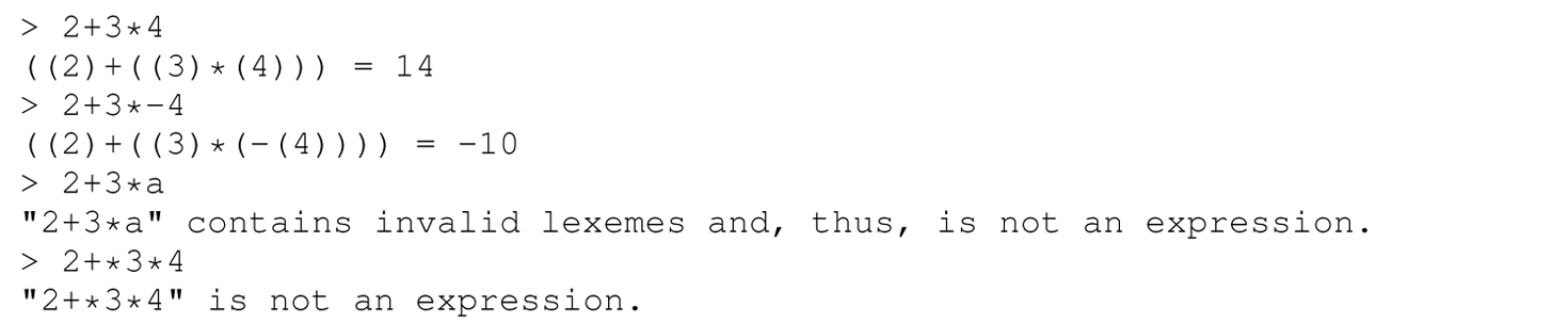 A set of eight code lines for interpreting expression.