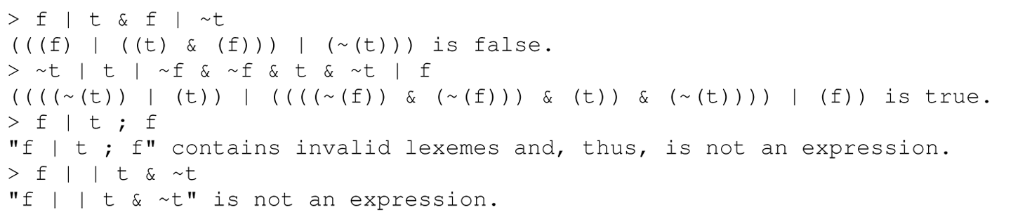 A set of eight code lines of a sample interactive session with a diagramming interpreter.