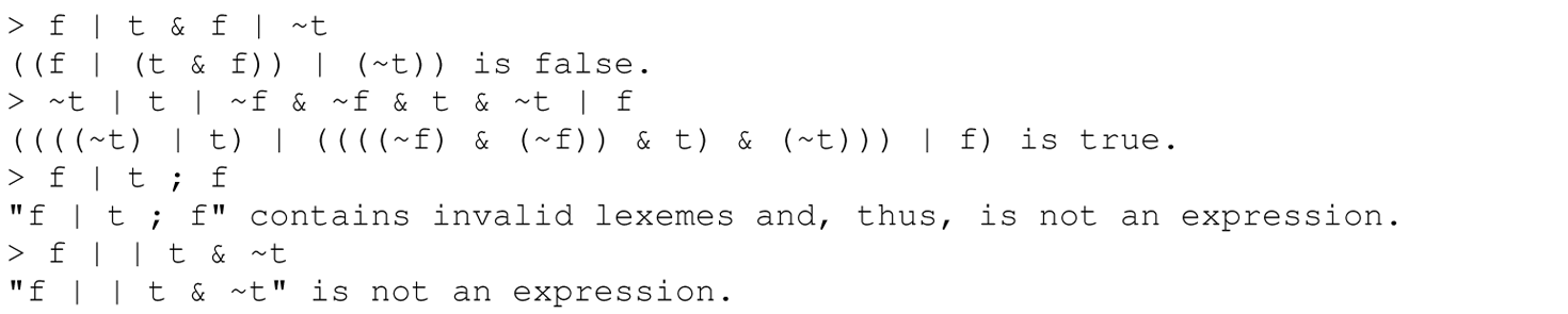 A set of eight code lines of a sample interactive session with a decorating interpreter.