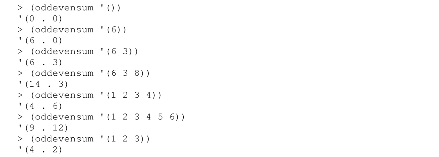 A set of 14 code lines in Scheme with the odd even sum function.