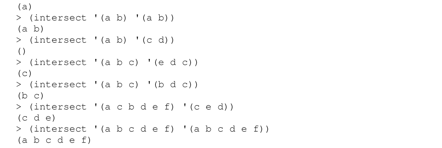 Continuation of the code in Scheme with the intersect function consisting of 13 lines.