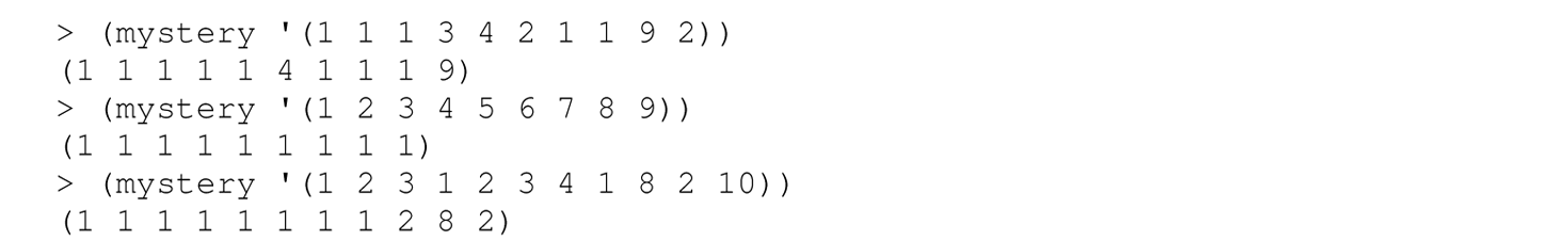 A set of six code lines in Scheme with the mystery function.