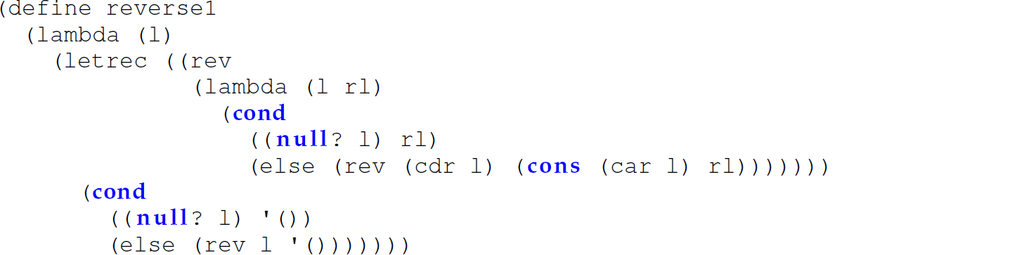 A set of 10 code lines for defining reverse 1.