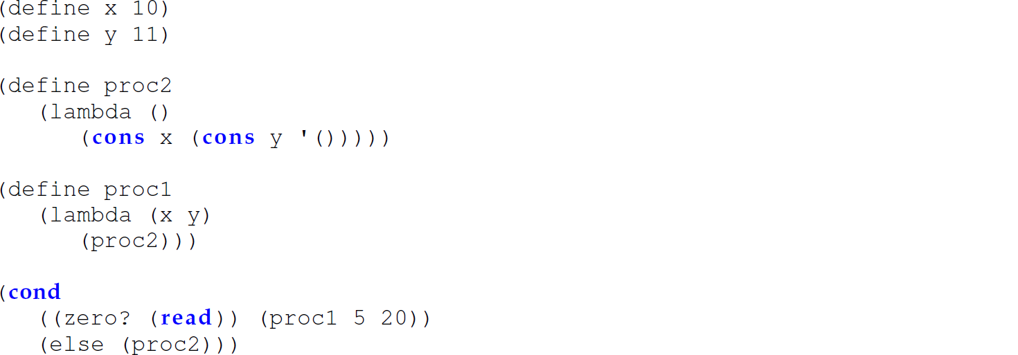 A set of 11 code lines in a Scheme code.