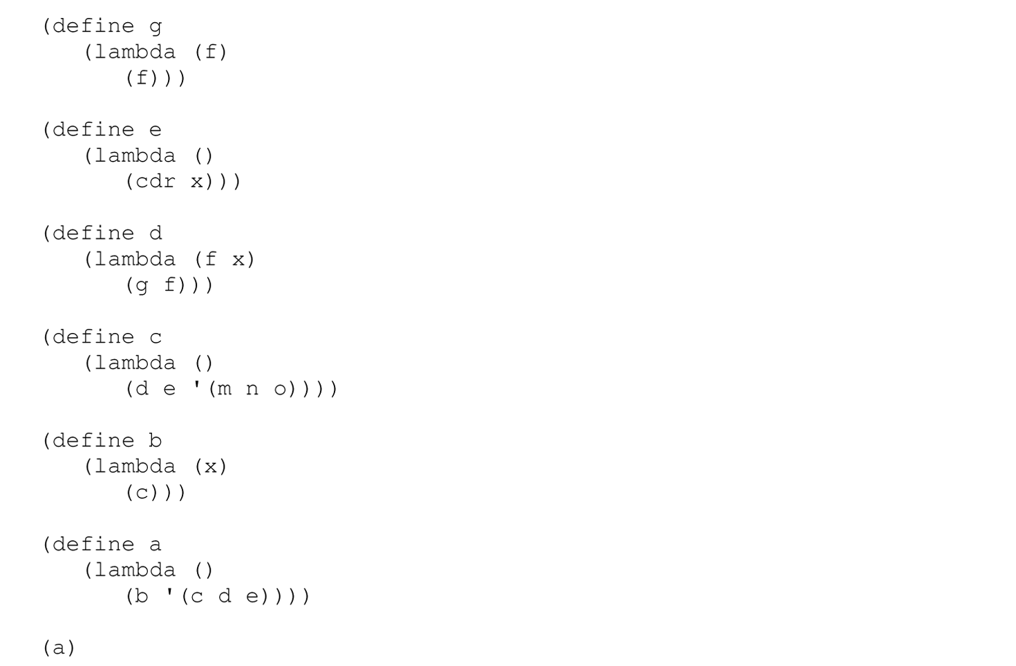 A set of 19 code lines in a Scheme program.