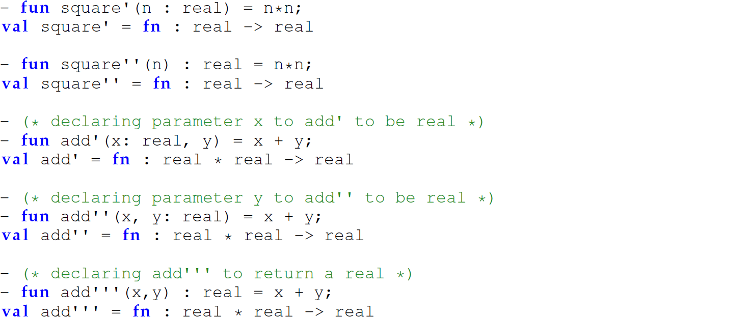 A set of 13 code lines in M L for determining the types of entities in the same expression.