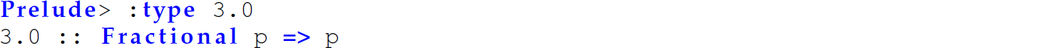 A set of two code lines in Haskell in which the inferred type is never the same as the declared type.