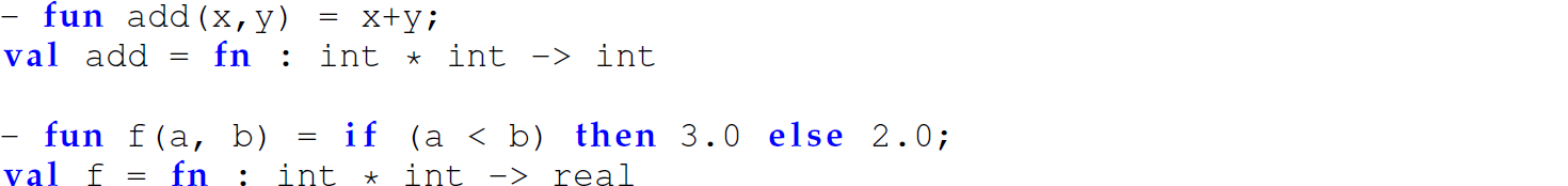 Two functions in M L and their inferred types.