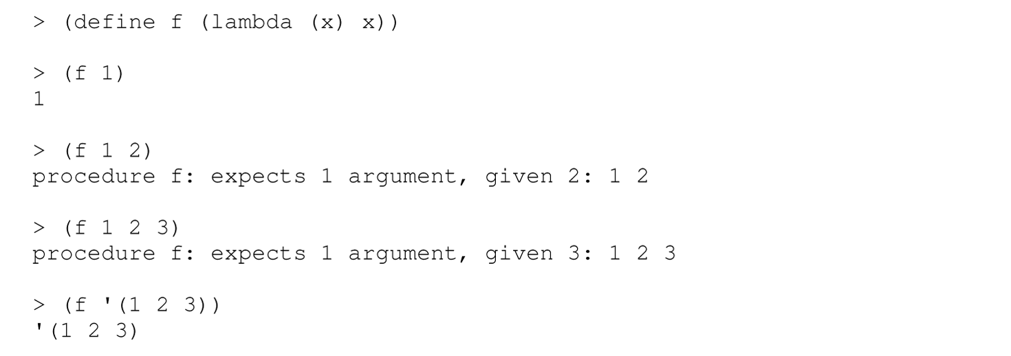 A set of nine code lines in Scheme for an identity function.