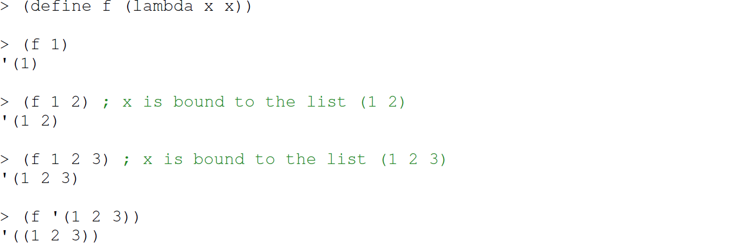 A set of nine code lines in Scheme for an identity function.