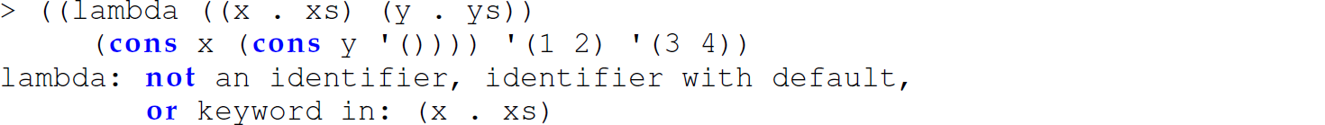 A set of four code lines in Scheme consisting of period.