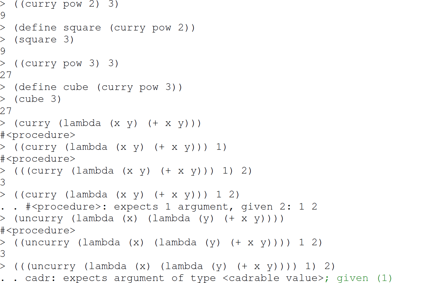 A set of 24 code lines with the functions curry and uncurry.