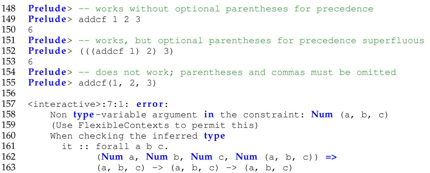 A set of 16 code lines consisting of an invocation of a curried function.