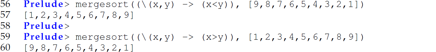 A set of five code lines with the function merge sort.