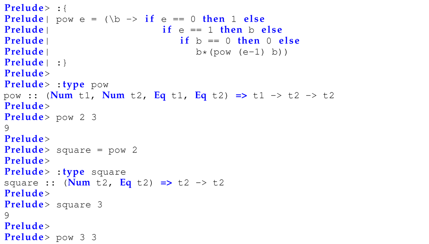 A set of 22 code lines in Haskell with a function defined in a curried form.