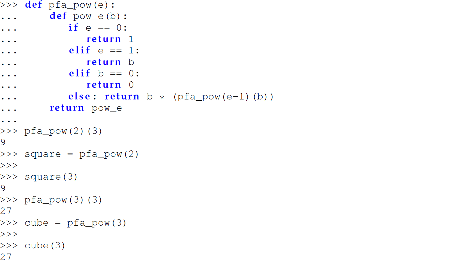 A set of 23 code lines in Python with a function defined in a curried form.