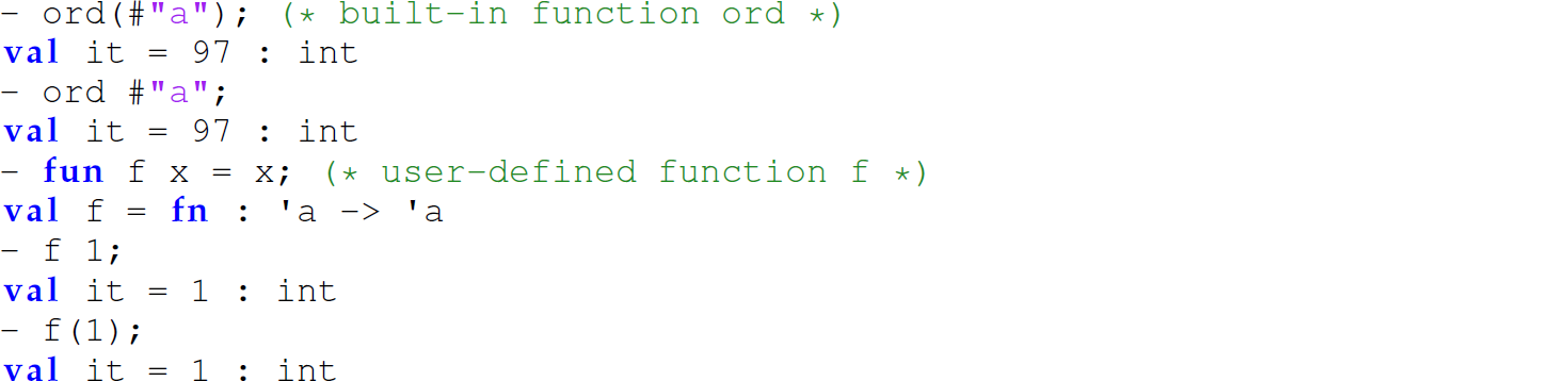 A set of 10 code lines in M L with functions invoked with or without parentheses.