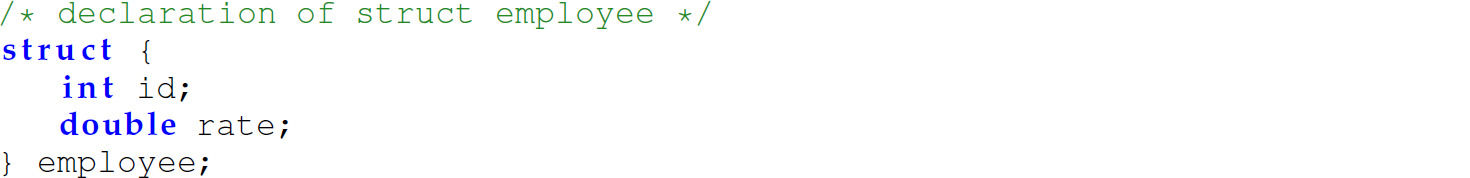 A set of five code lines in C for declaring a variable.