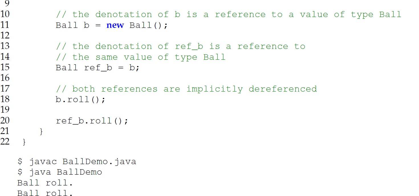 Continuation of the code in Java consisting of 14 lines and an output.