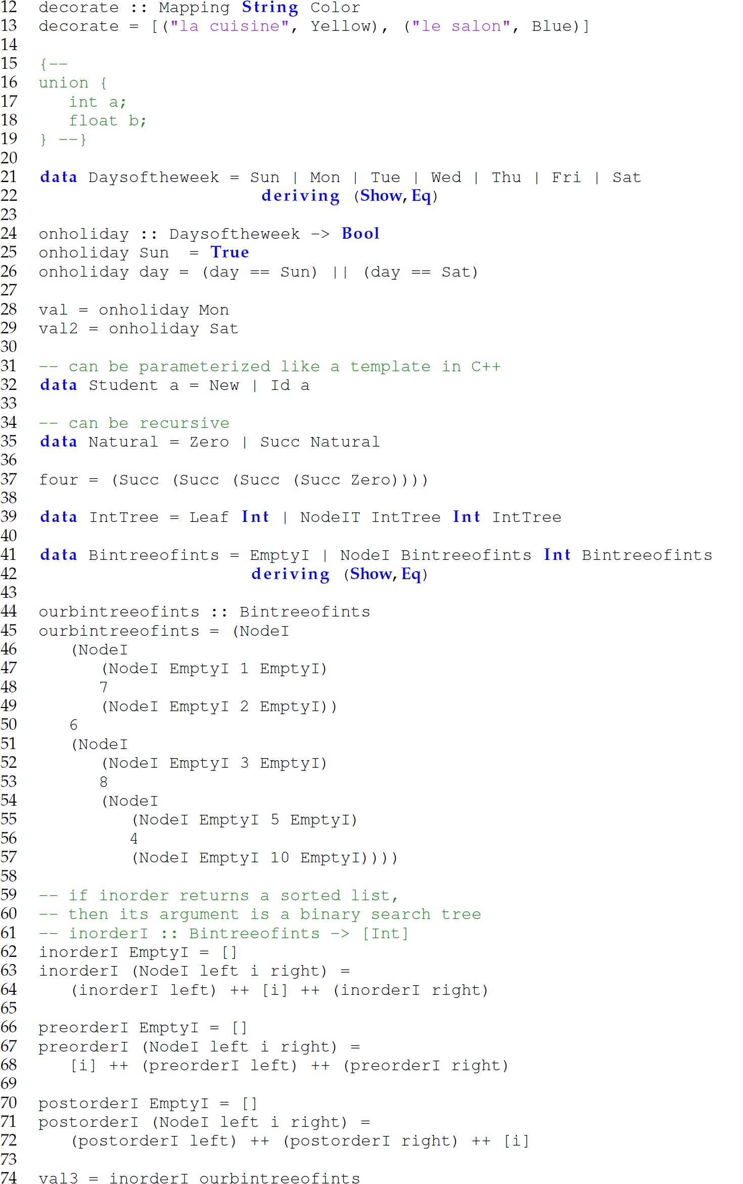 Continuation of the code in Haskell with the reserved word data consisting of 63 lines.