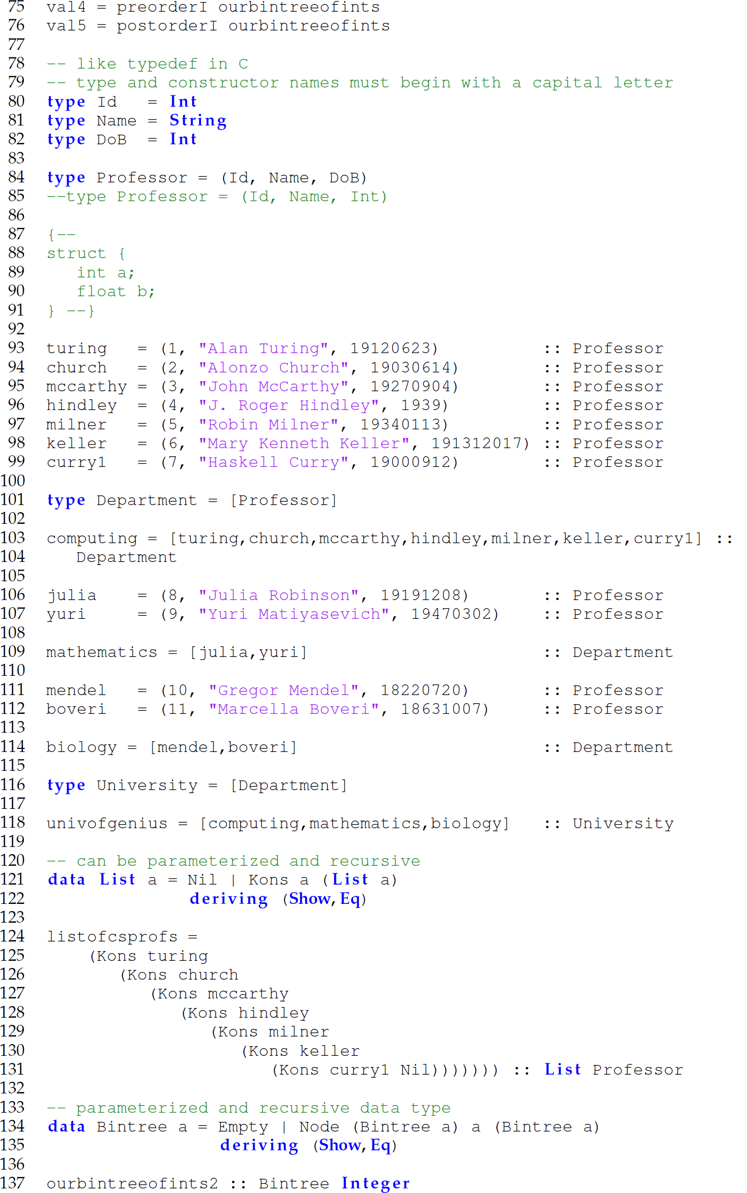 Continuation of the code in Haskell with the reserved word data consisting of 63 lines.