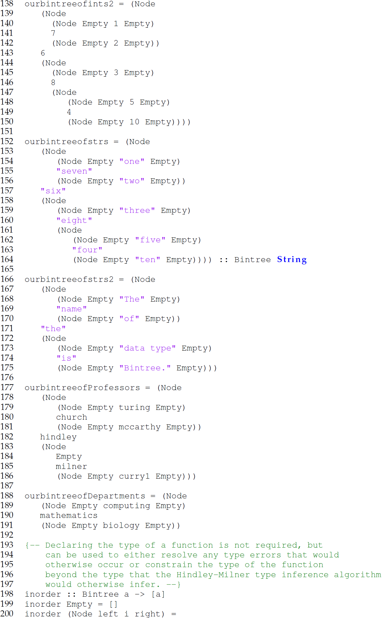 Continuation of the code in Haskell with the reserved word data consisting of 63 lines.