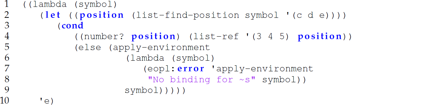 A set of 10 code lines for evaluation and returns.