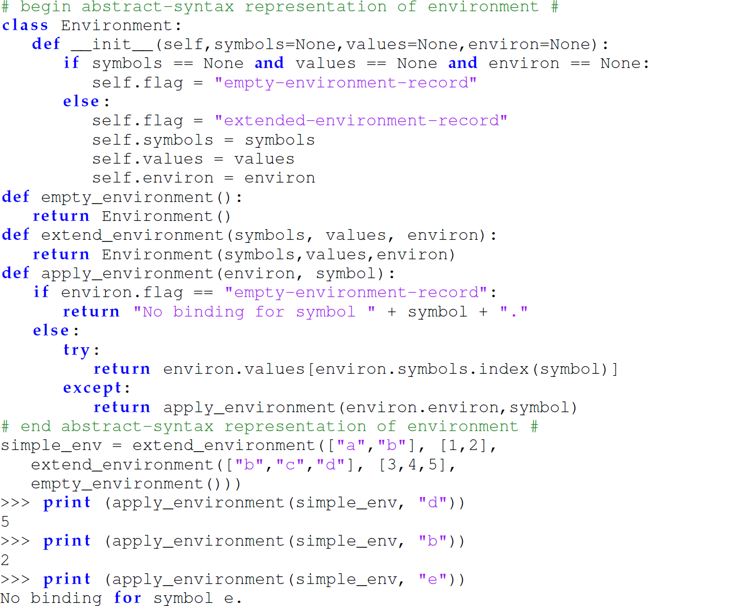 A set of 32 code lines in Python that is an abstract-syntax representation of an environment.