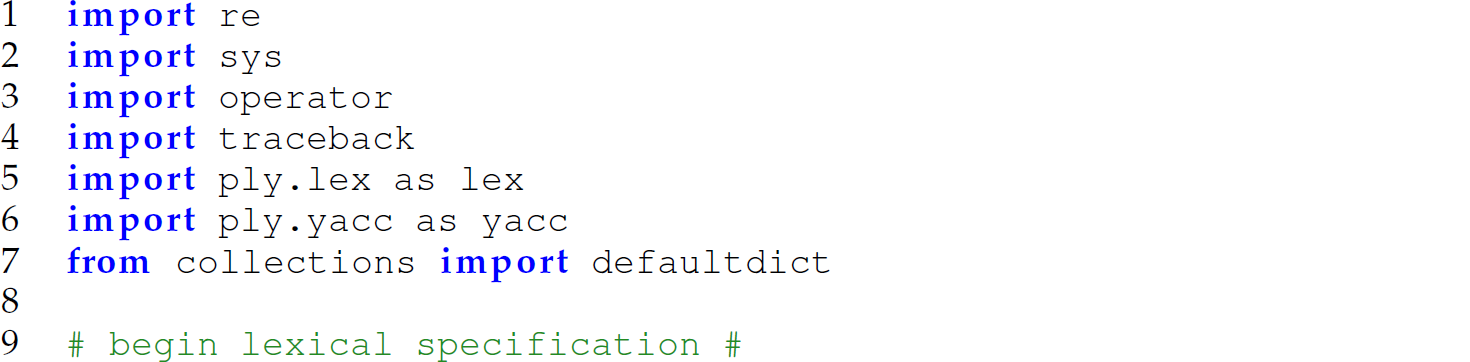 A set of nine code lines in Camille that is a generator in P L Y for the front end of Camille.